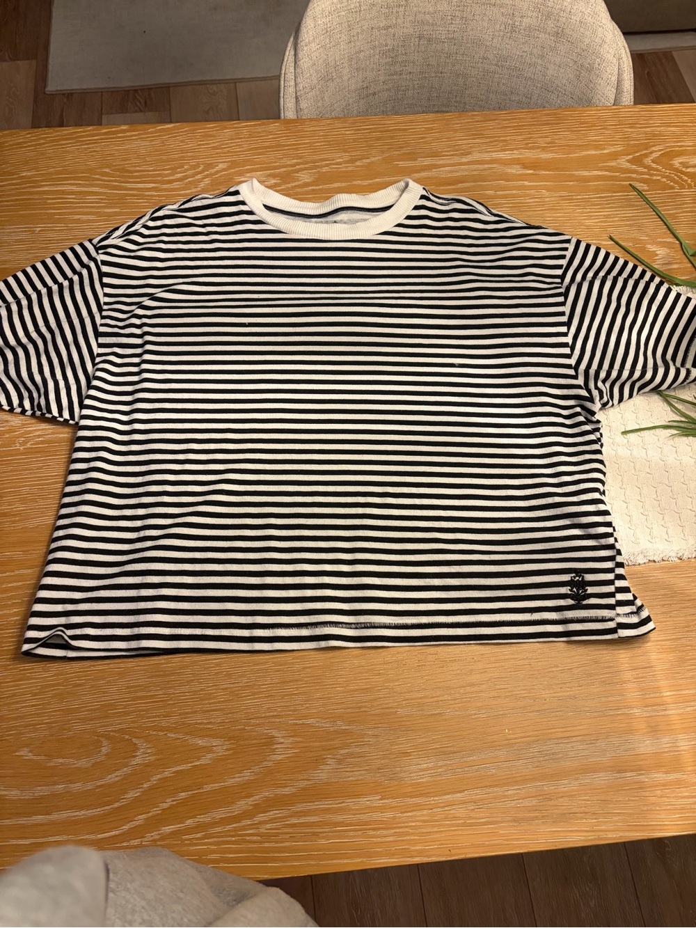 Free People Black & White Striped Short Sleeve Tee